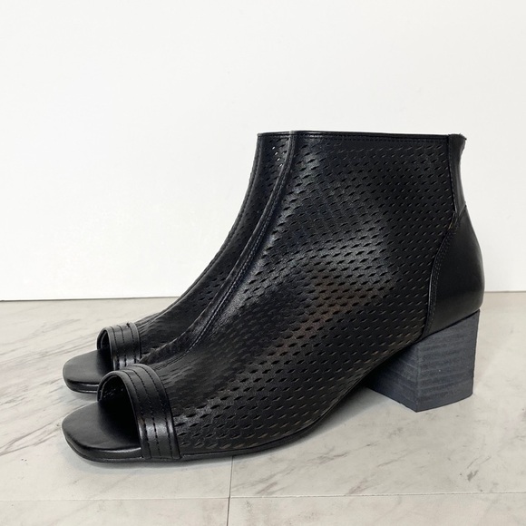 Kelsi Dagger Brooklyn Simone Peep Toe Black Perforated Leather Bootie 6 - Picture 1 of 12